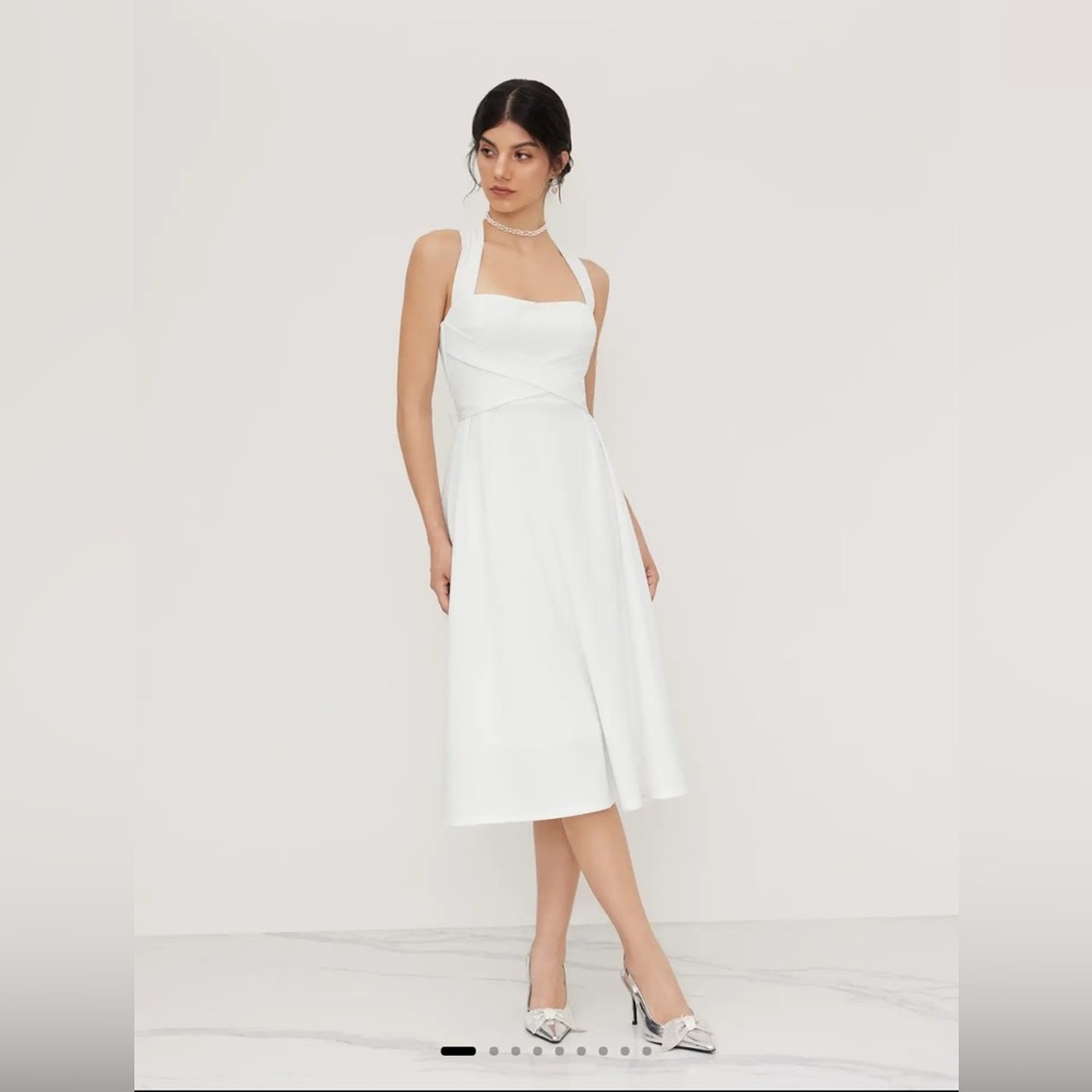 Cider Square Neck Criss Cross White Midi Dress Sz XS 0